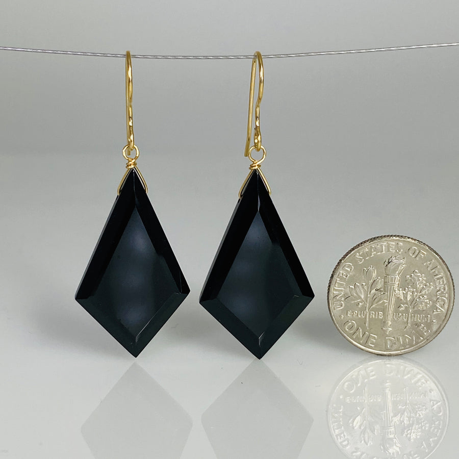 Kite Shape Black Spinel Drop Earrings 16x35mm