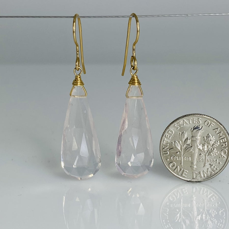 Teardrop Shape Rose Quartz Earrings 10x23mm