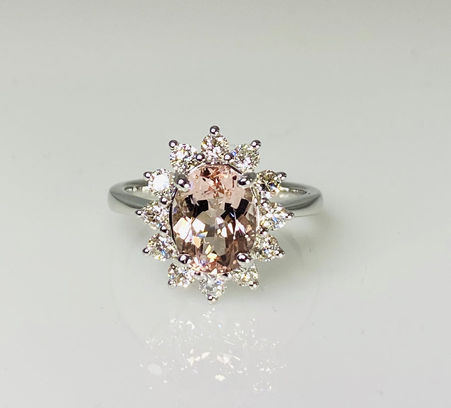 14K White Gold Morganite Diamond Ring 2.03ct/0.66ct