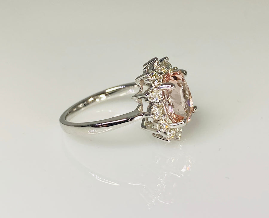 14K White Gold Morganite Diamond Ring 2.03ct/0.66ct