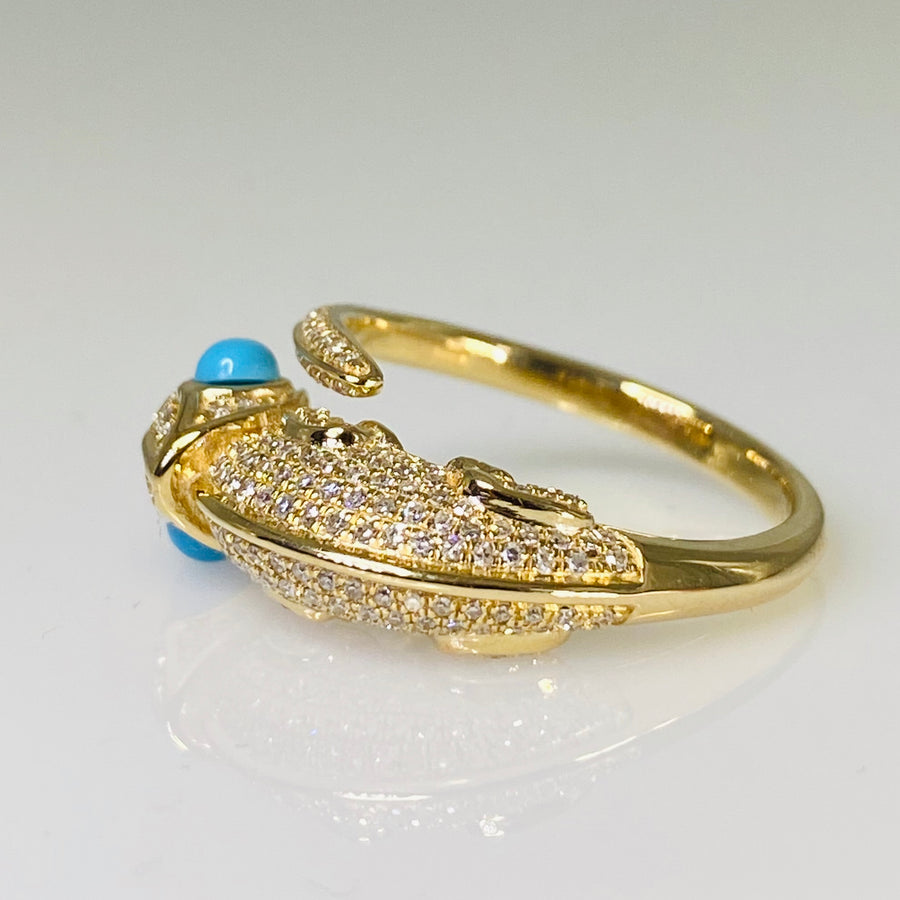 14K Yellow Gold Turquoise and Diamond Chameleon Ring 0.40/0.40ct