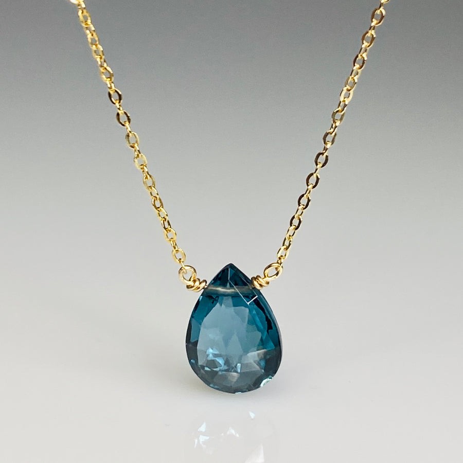 London Blue Quartz Drop Necklace 8x10mm