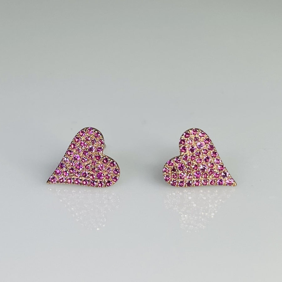 14K Rose Gold Pave Pink Sapphire Heart Studs 0.31ct