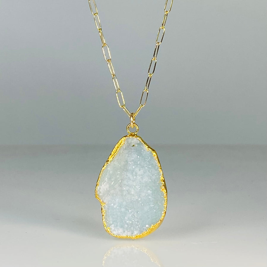 Blue Druzy Bezel Necklace 20x29mm