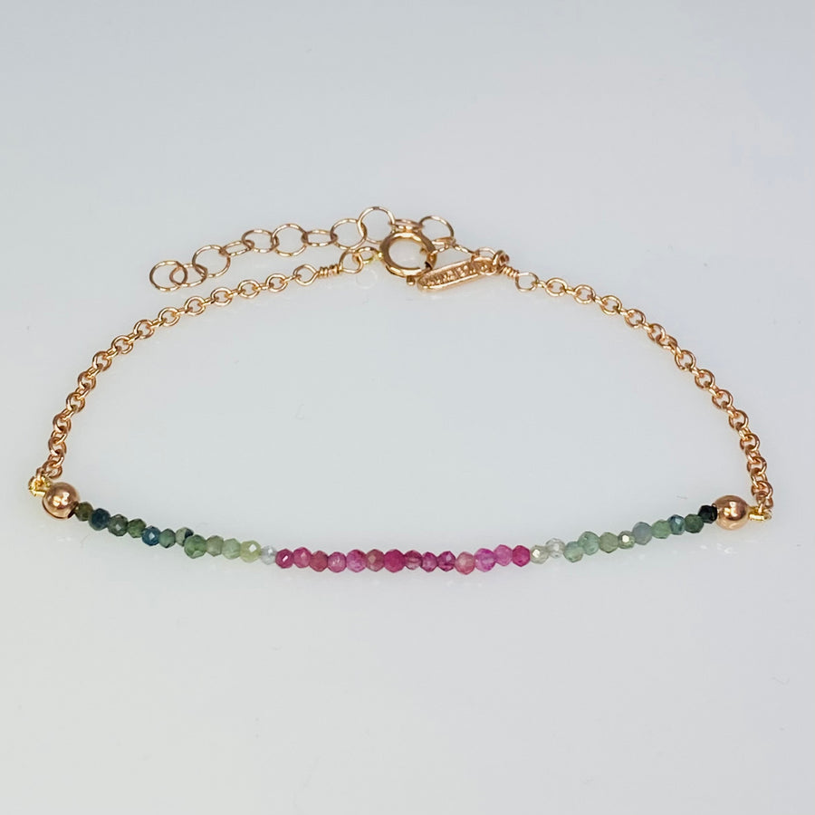 14K Rose Gold Watermelon Tourmaline Bar Bracelet