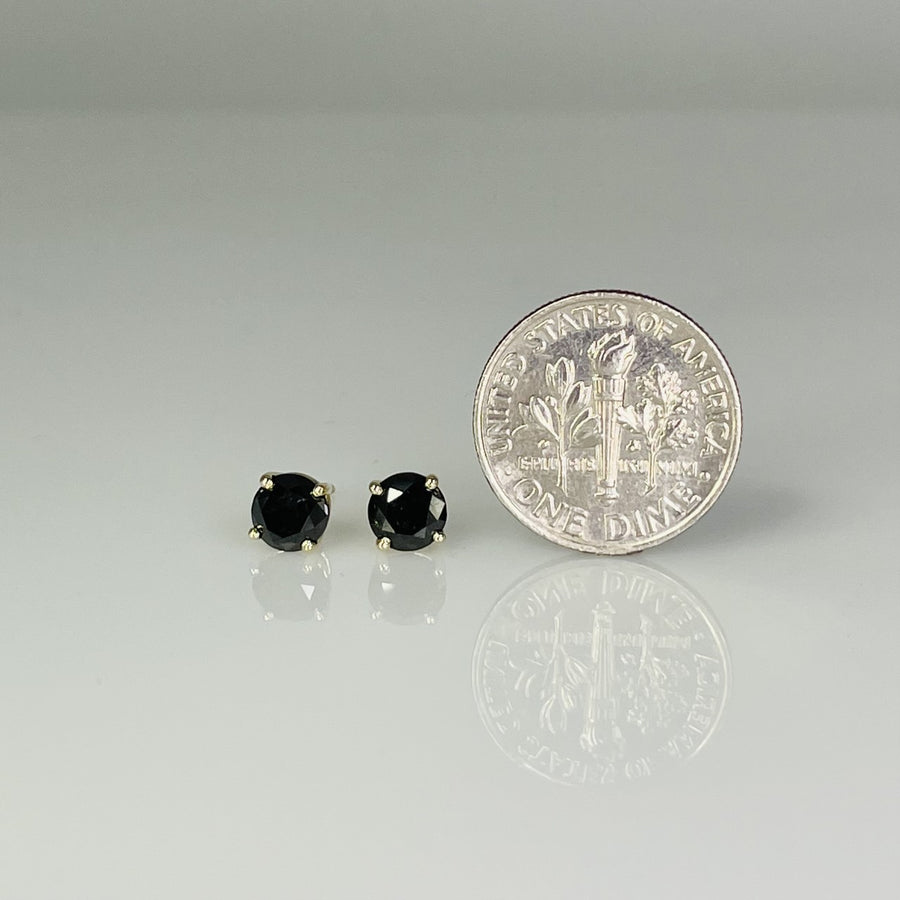 14K Yellow Gold Black Diamond Studs 1.36ct